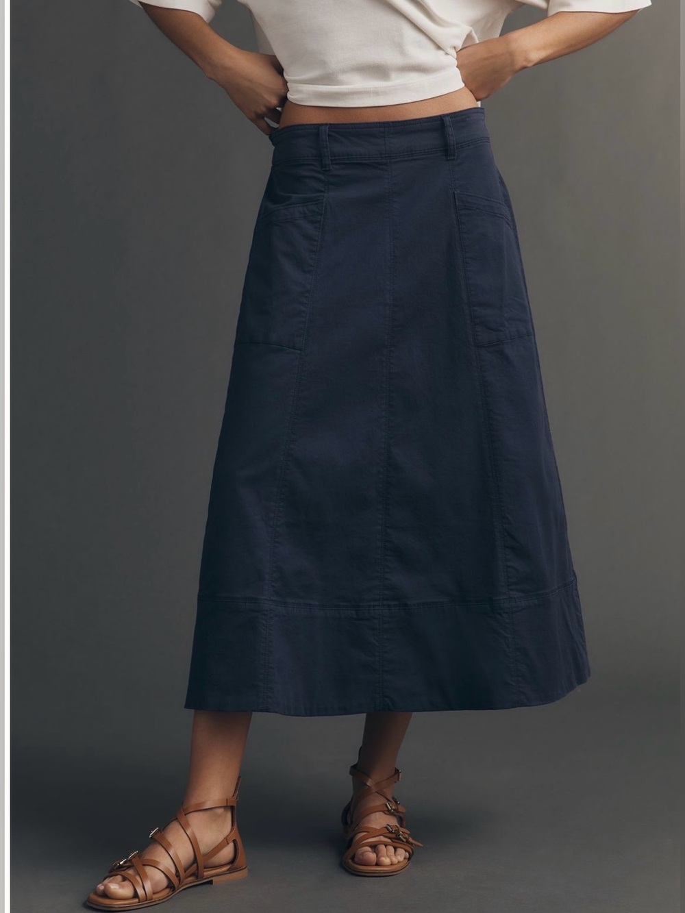 By Anthropologie Women's Navy A-Line Midi Skirt. Size S. MSRP $158